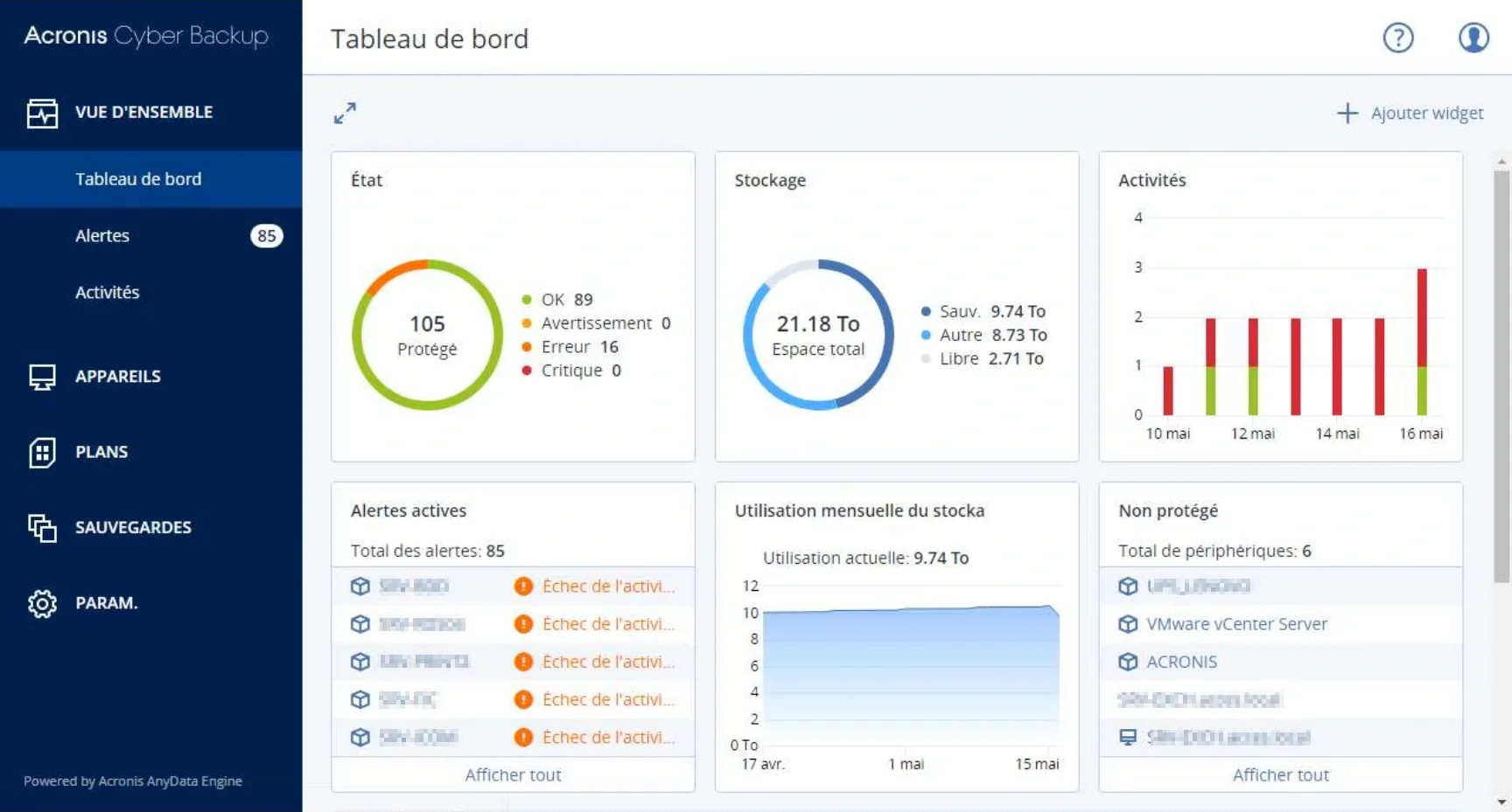 Acronis Backup — SRV-MGT vue 1