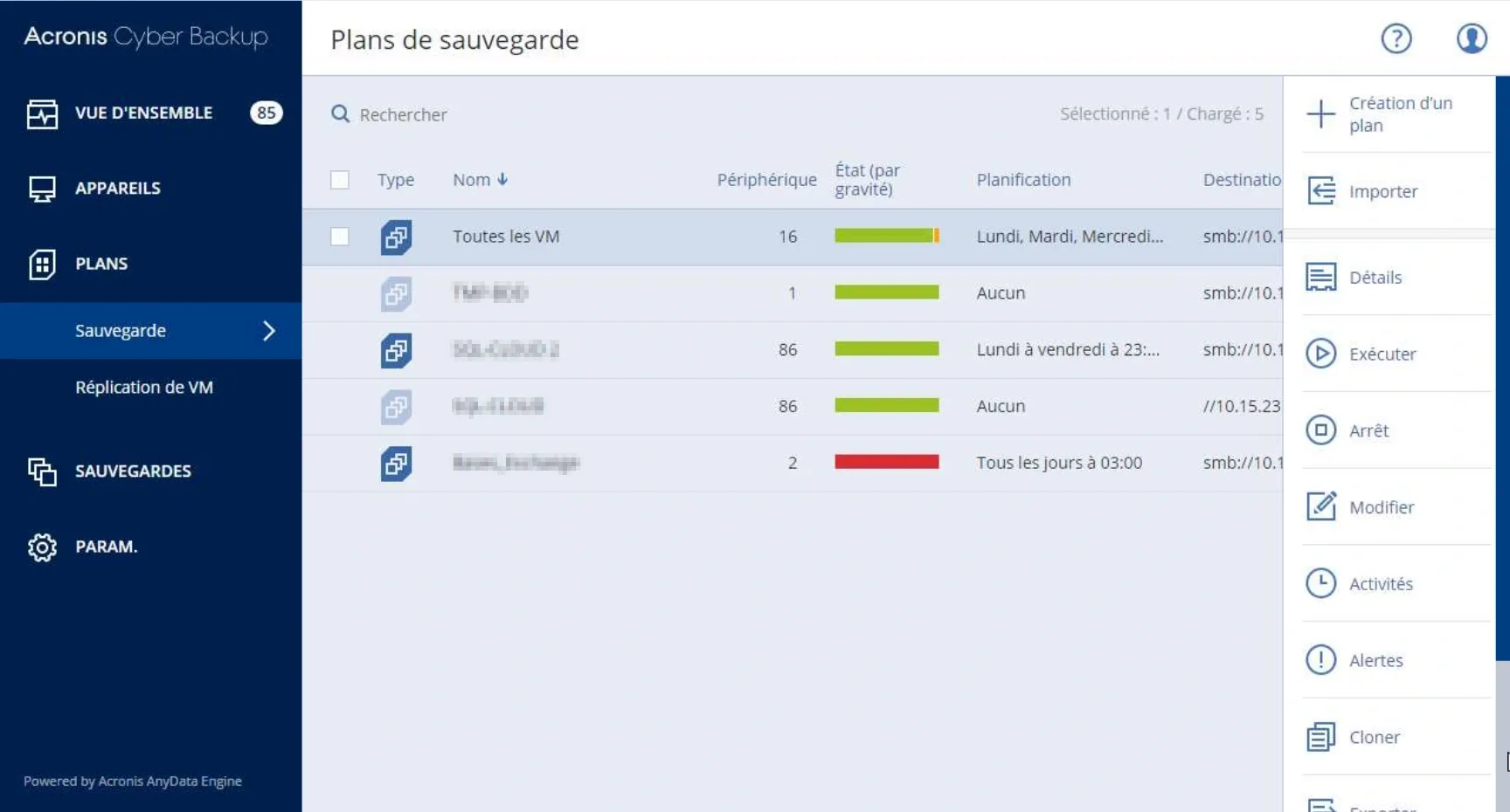 Acronis Backup — SRV-MGT vue 3