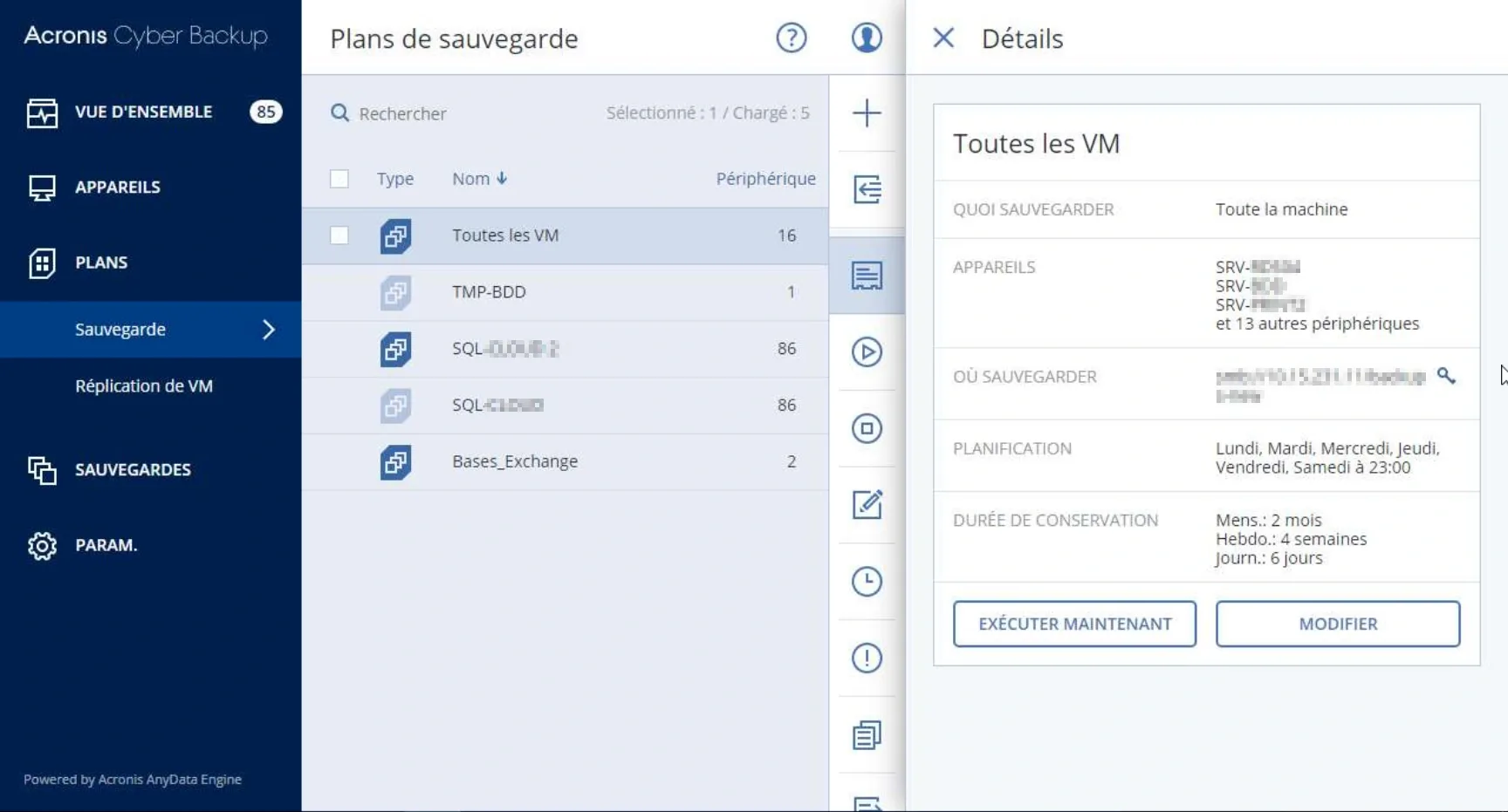 Acronis Backup — SRV-MGT vue 5